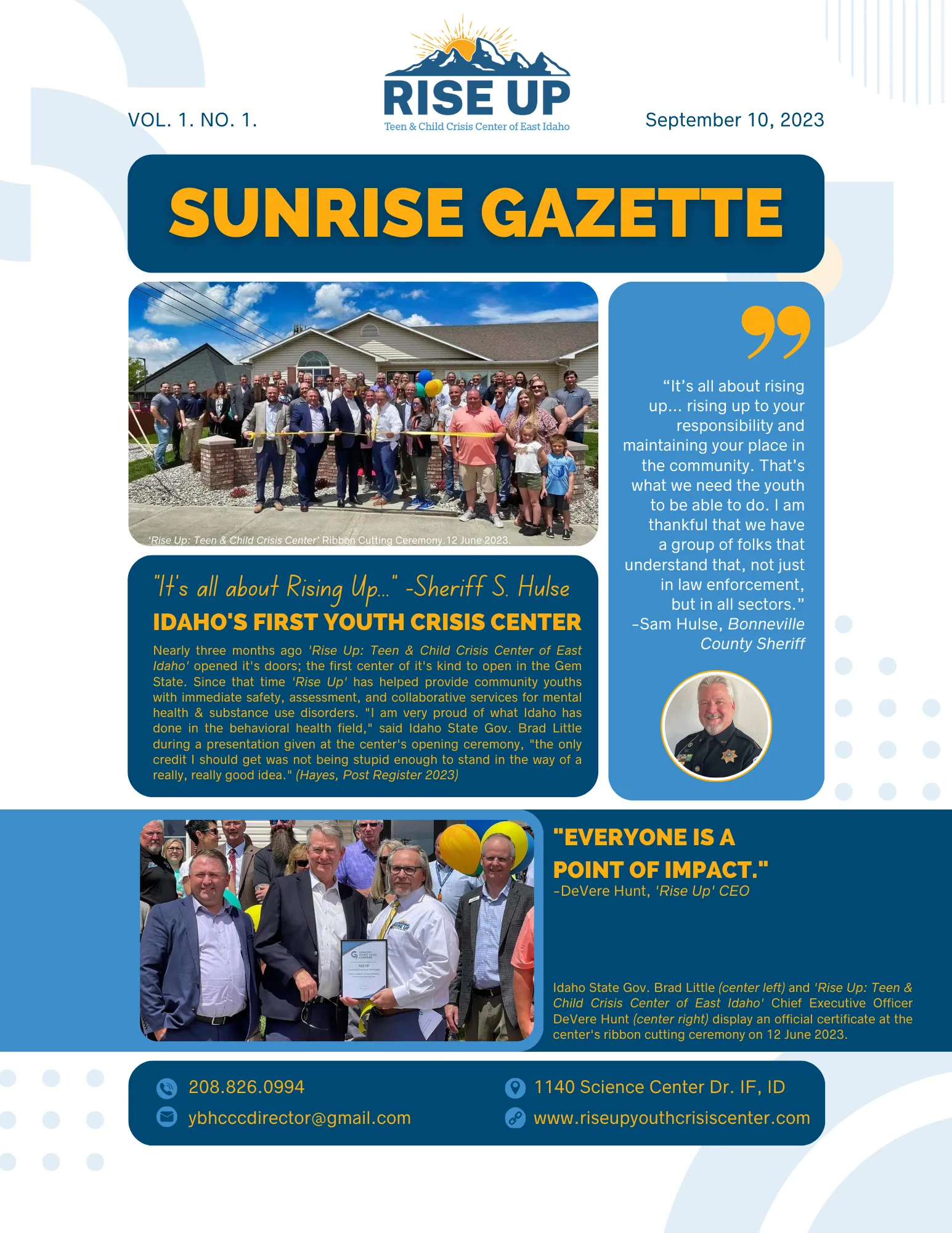 Sunrise Gazette Vo. 1 No. 1 Pg. 1