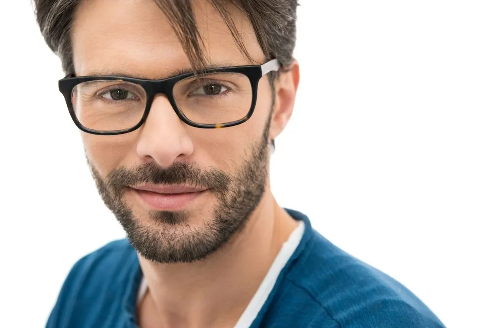 man wearing new eyeglasses