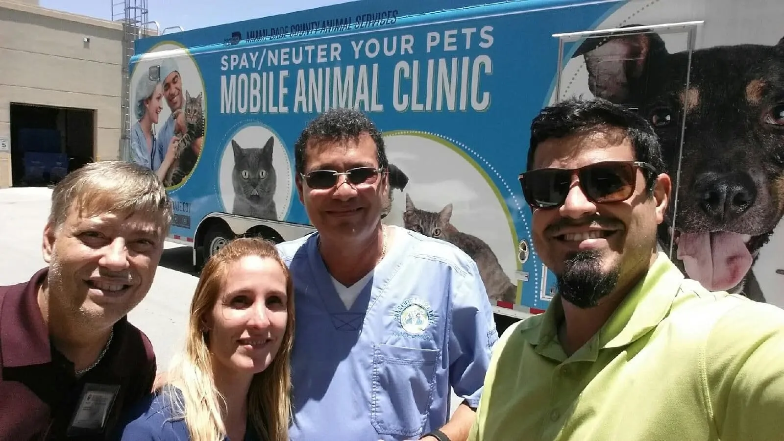 With vet technician staff of Miami Veterinary Foundation