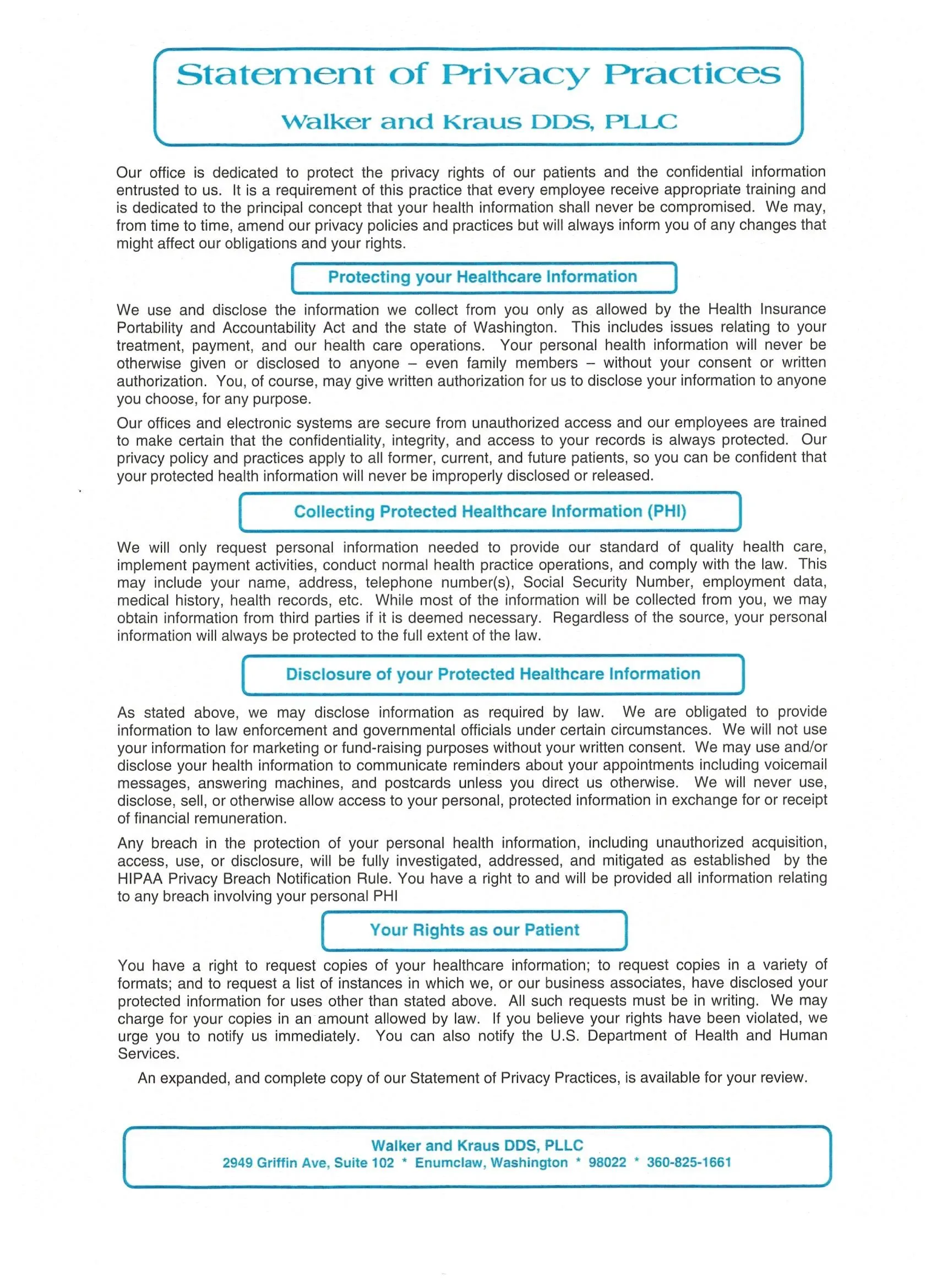 Statement of Privacy