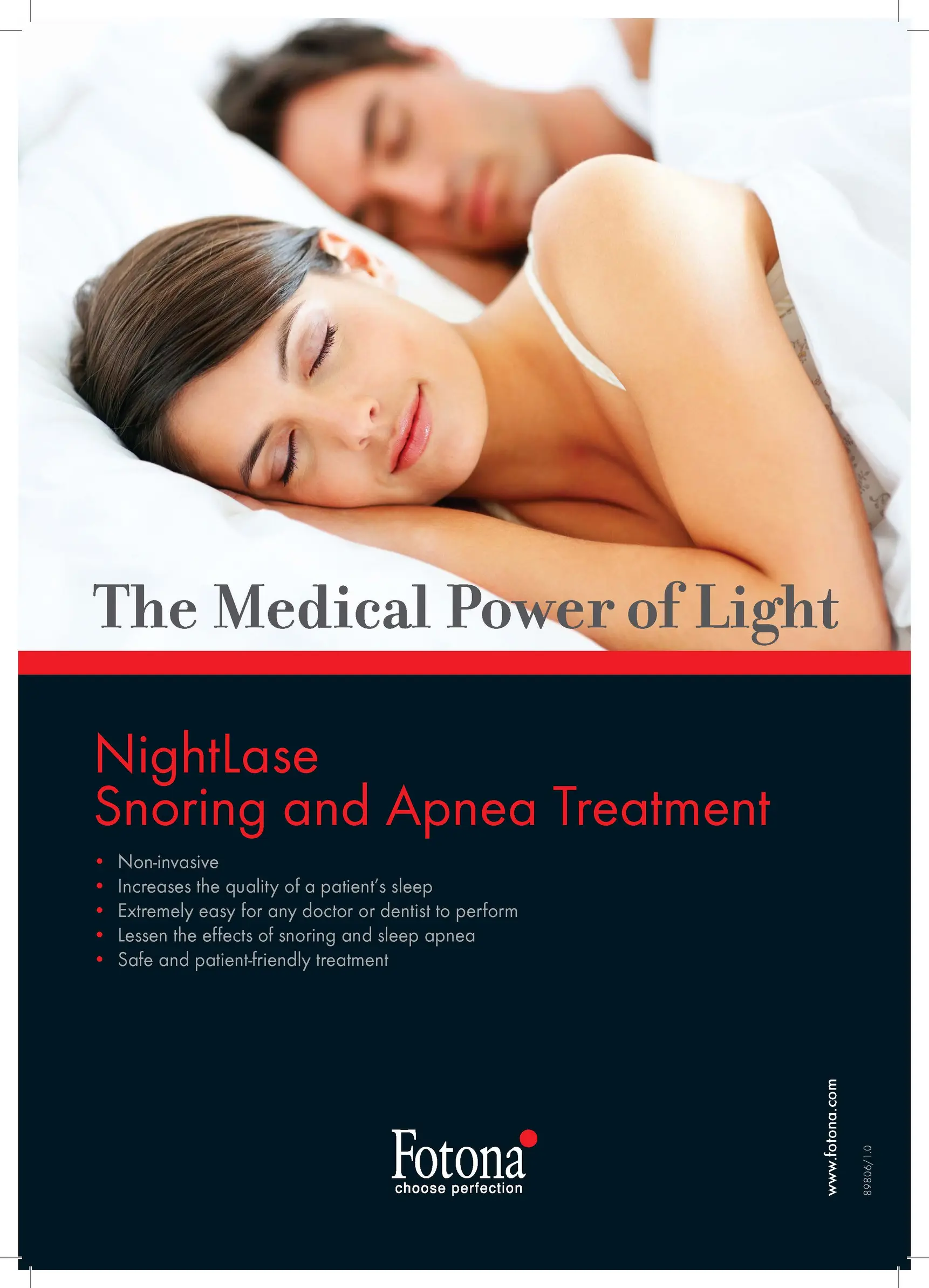 informational page with image of couple sleeping in bed and content about Nightlase snoring treatment Plano, TX dentist