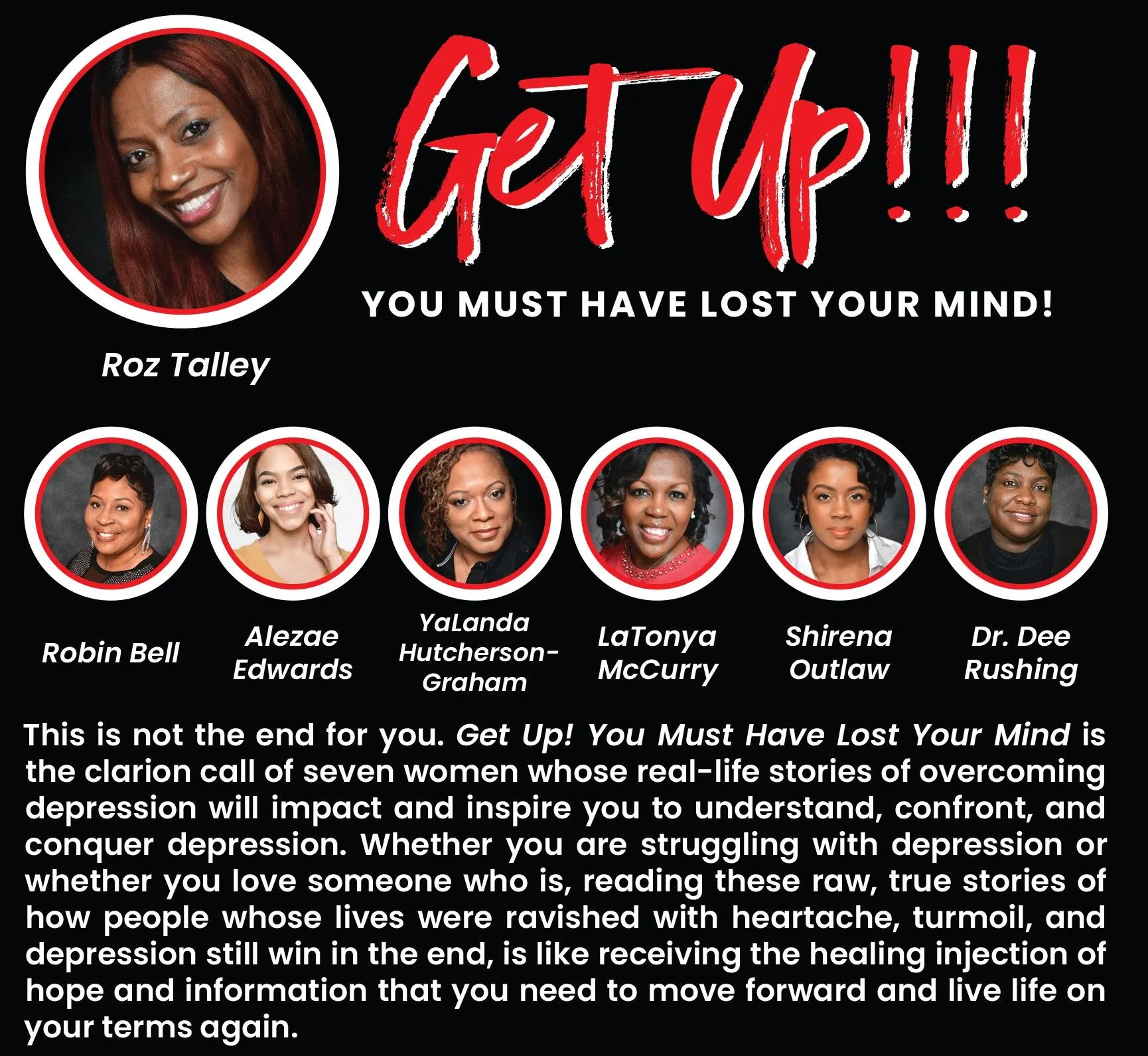 Back Cover of Get Up! book with 7 black women headshots