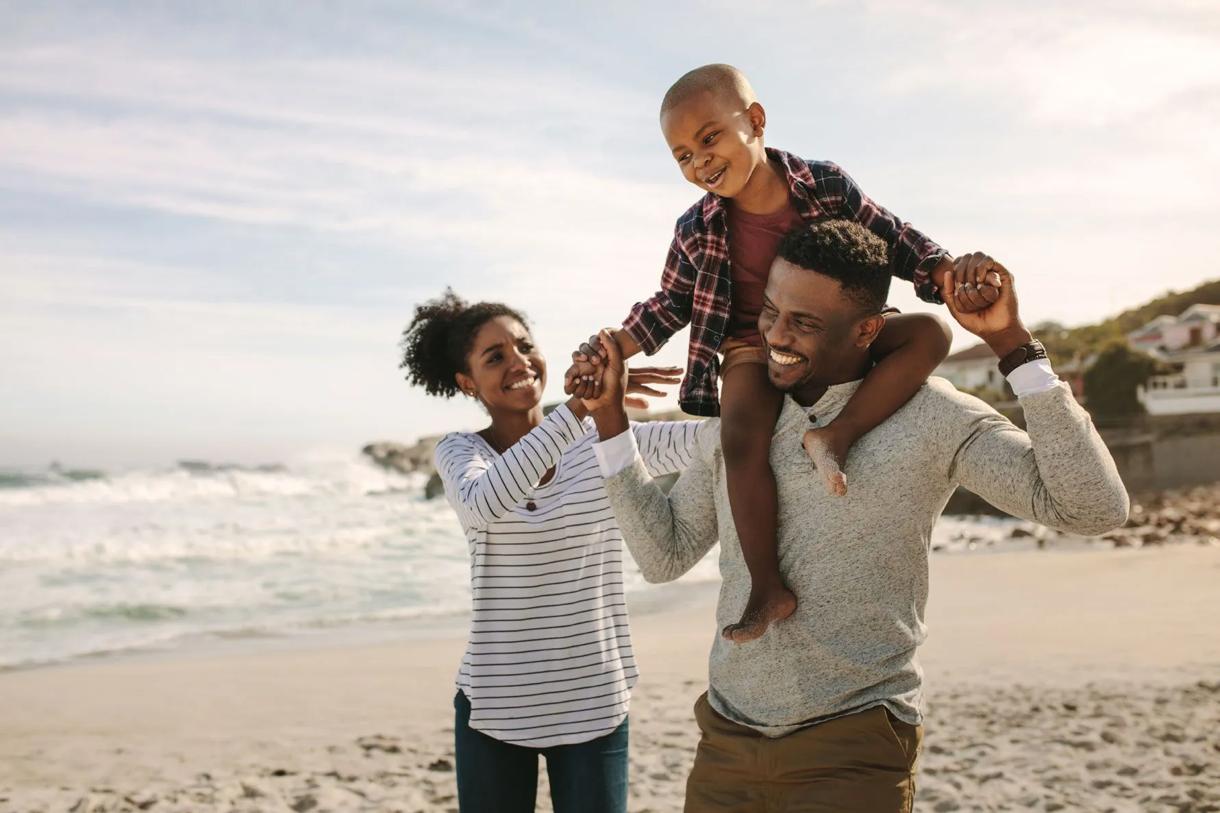family walking on beach