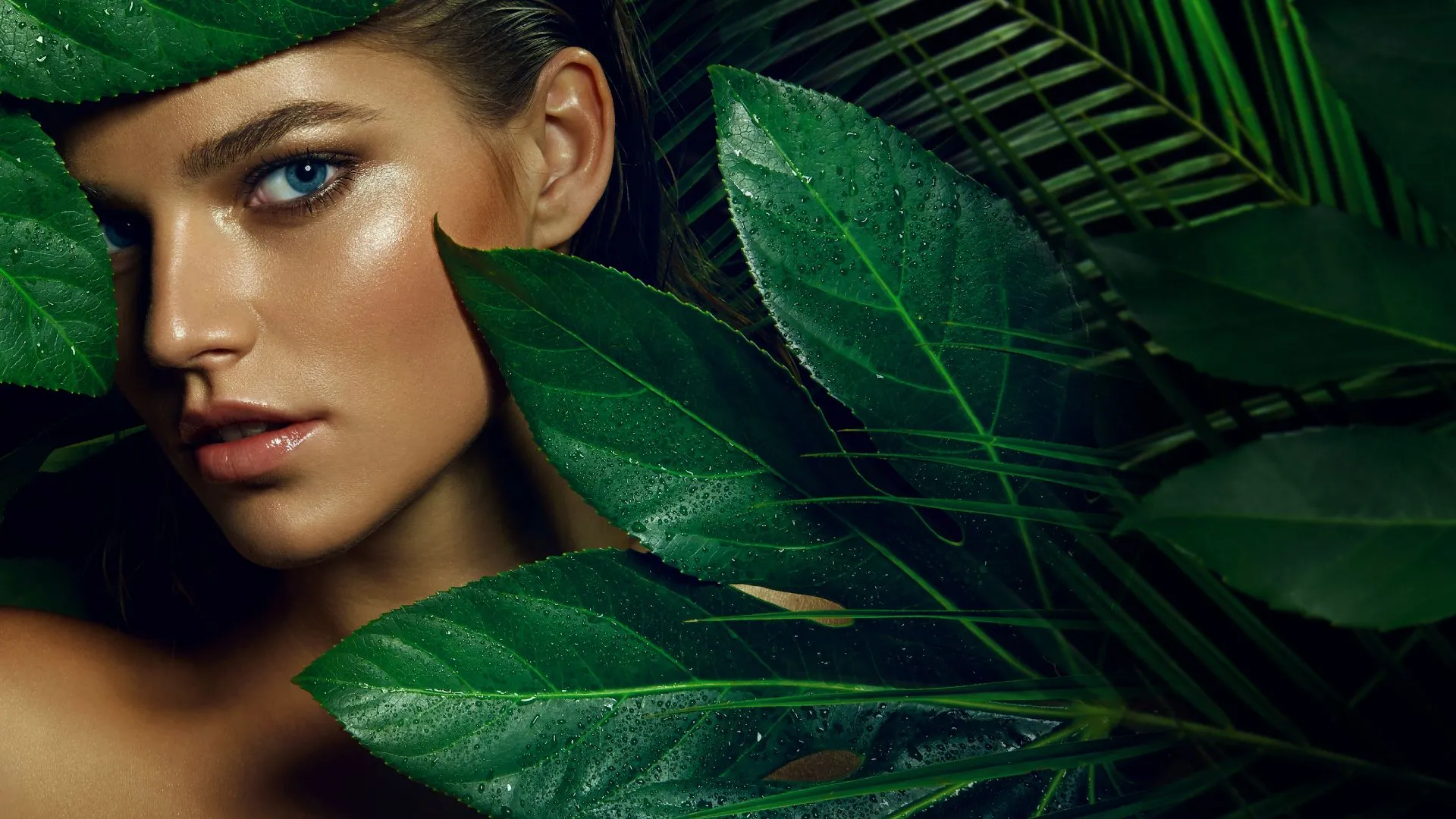 Woman Smiling with Leaves