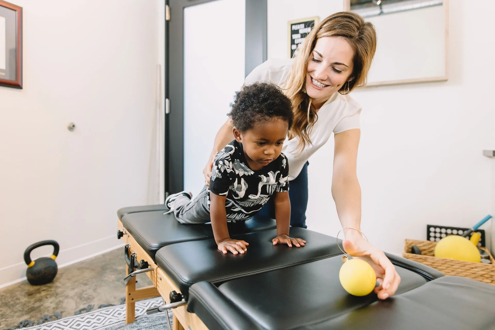 father and son exercising together