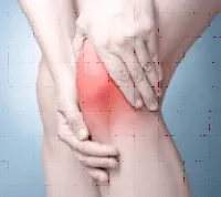 Knee red with pain gripped by two hands