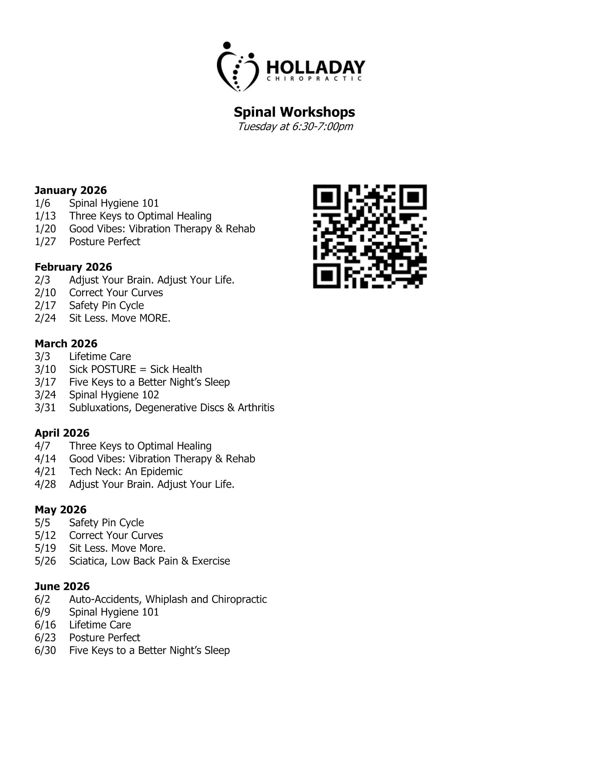 Spinal Workshop Schedule | Back pain relief