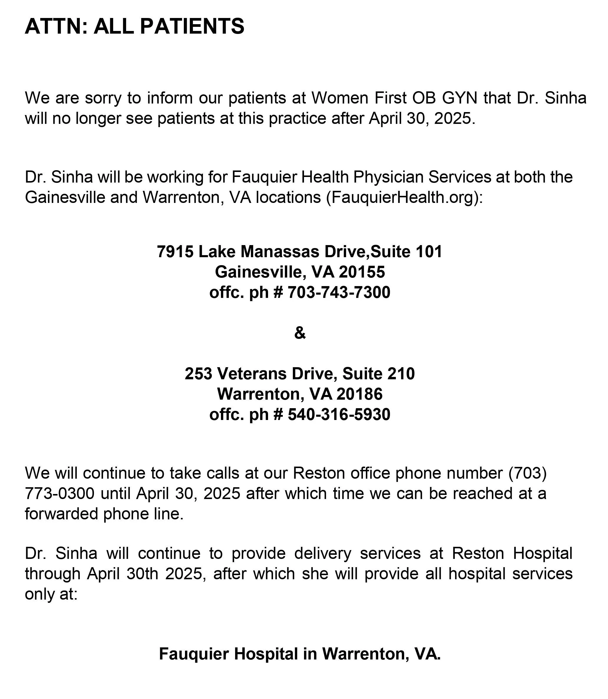 Relocation Notice letter