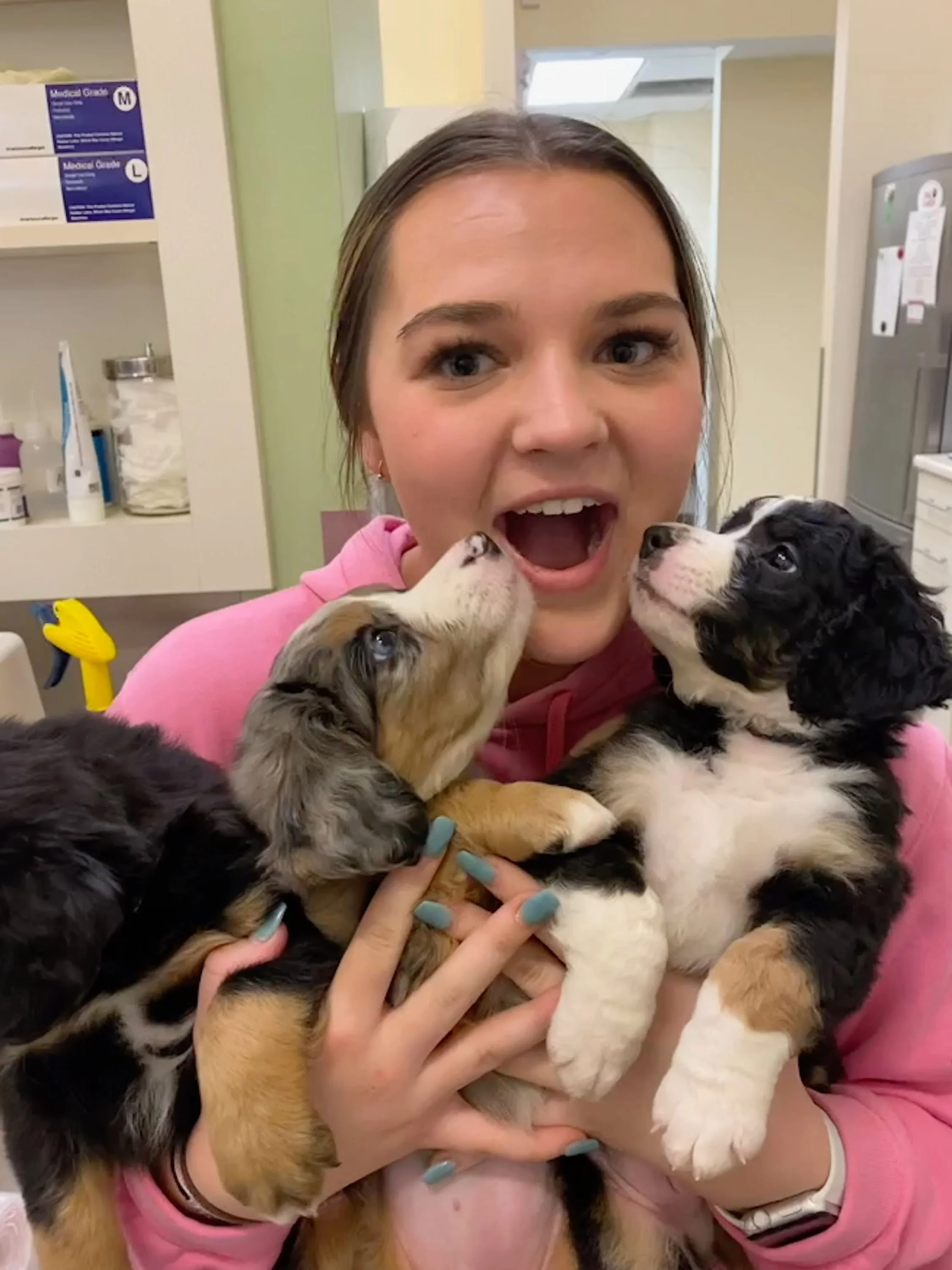 Mallory pictured with some clinic puppies