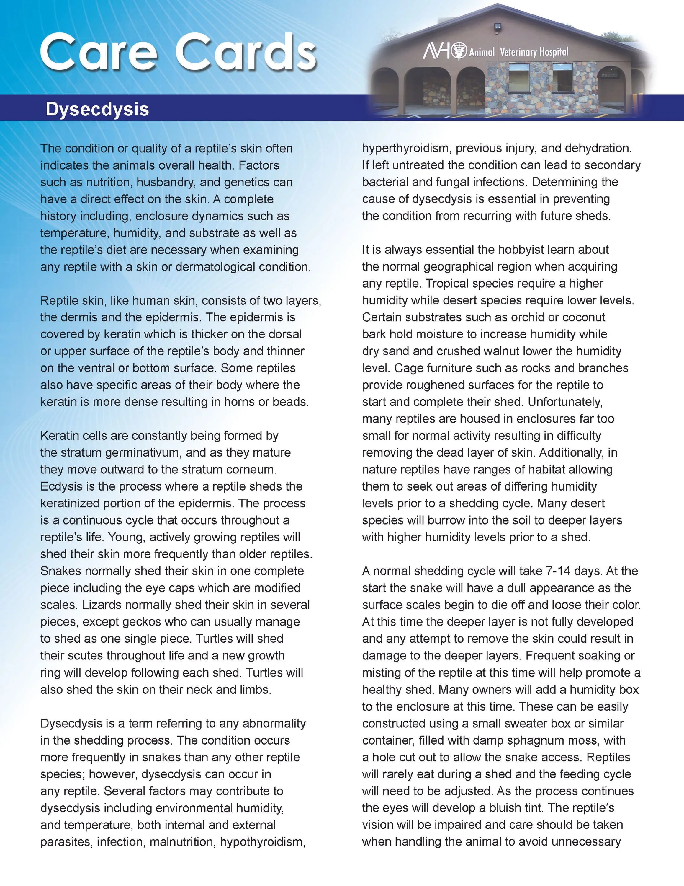 Dysecdysis Care Card