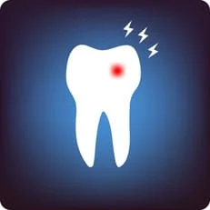 illustration of tooth with red spot on it and lightning bolts around it indicating pain, toothache Magnolia, TX dentist