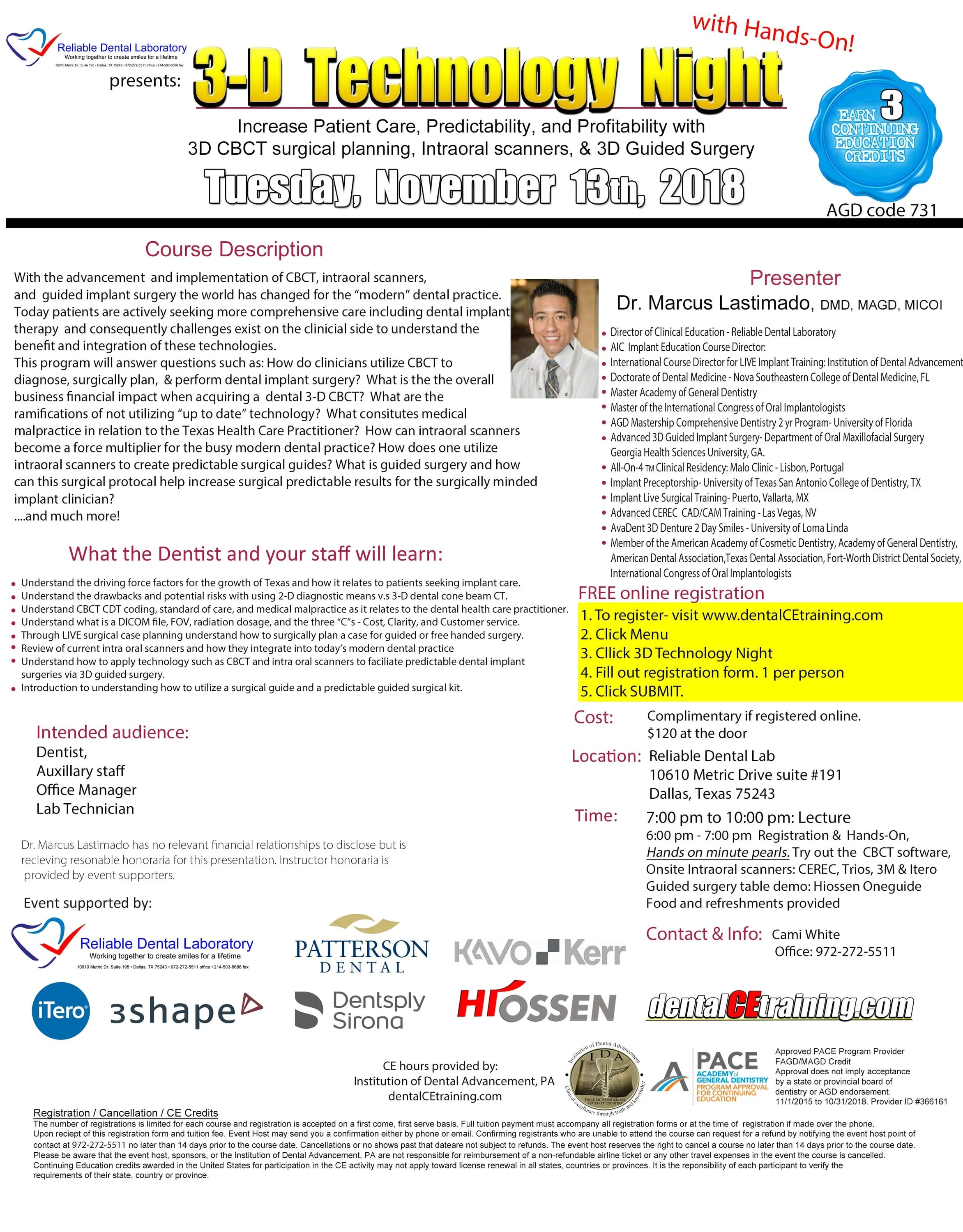 reliable dental lab 3D technology night course