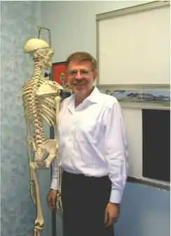 Dr. Goldberg with skeleton