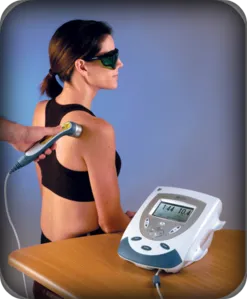 woman sitting back having ACC laser therapy
