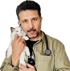 man holding cat