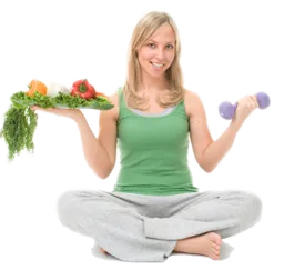 Woman Lifting Dumbbell & vegetable