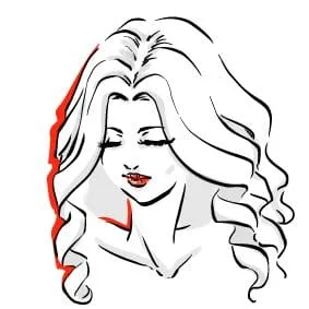 image of a sketch of a lady with long curly hair. 