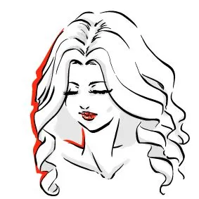 image of a sketch of a lady with long curly hair. 