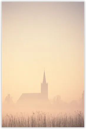 Image of a distant church in the mist