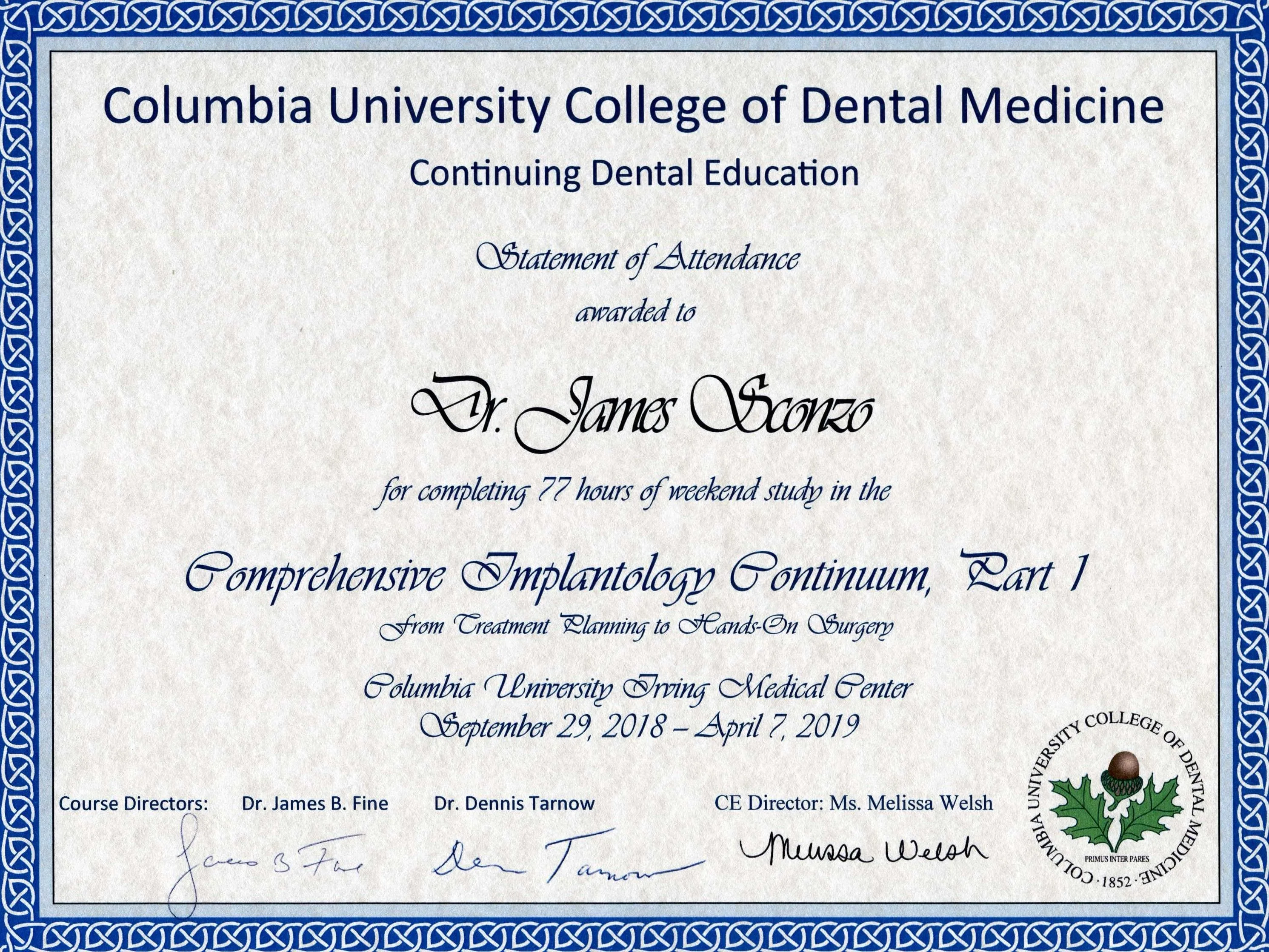 Implantology course diploma