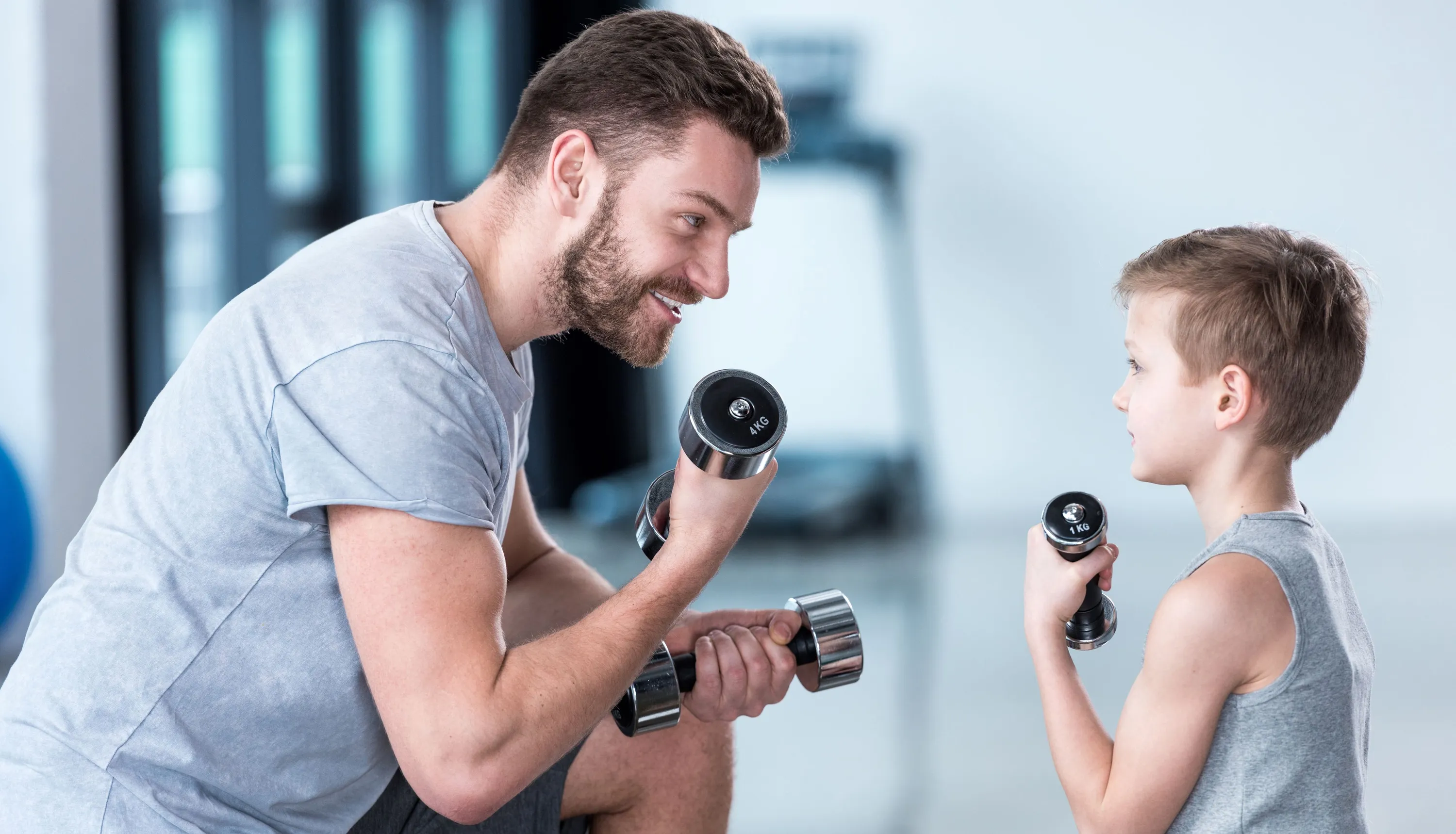 father and son working out
