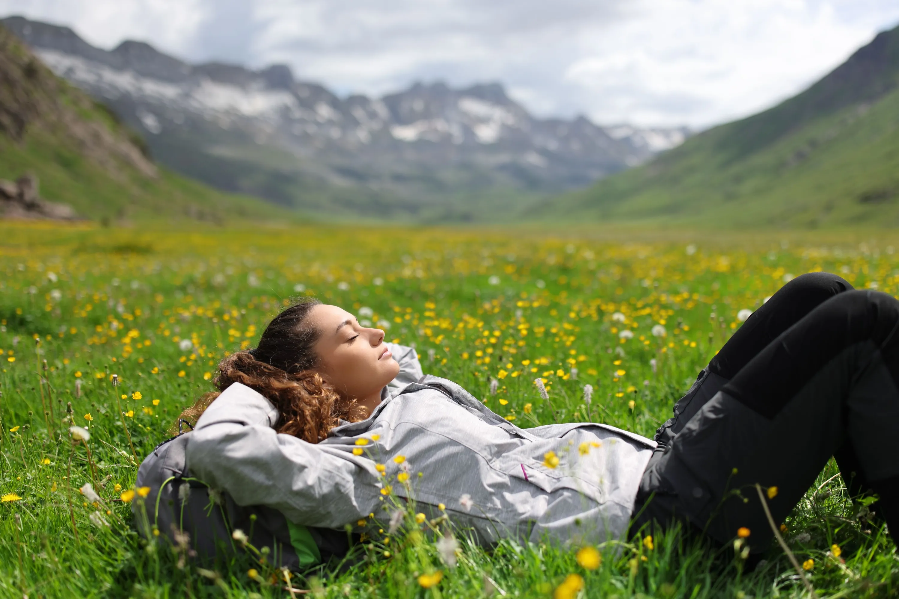 relaxed person in a medow