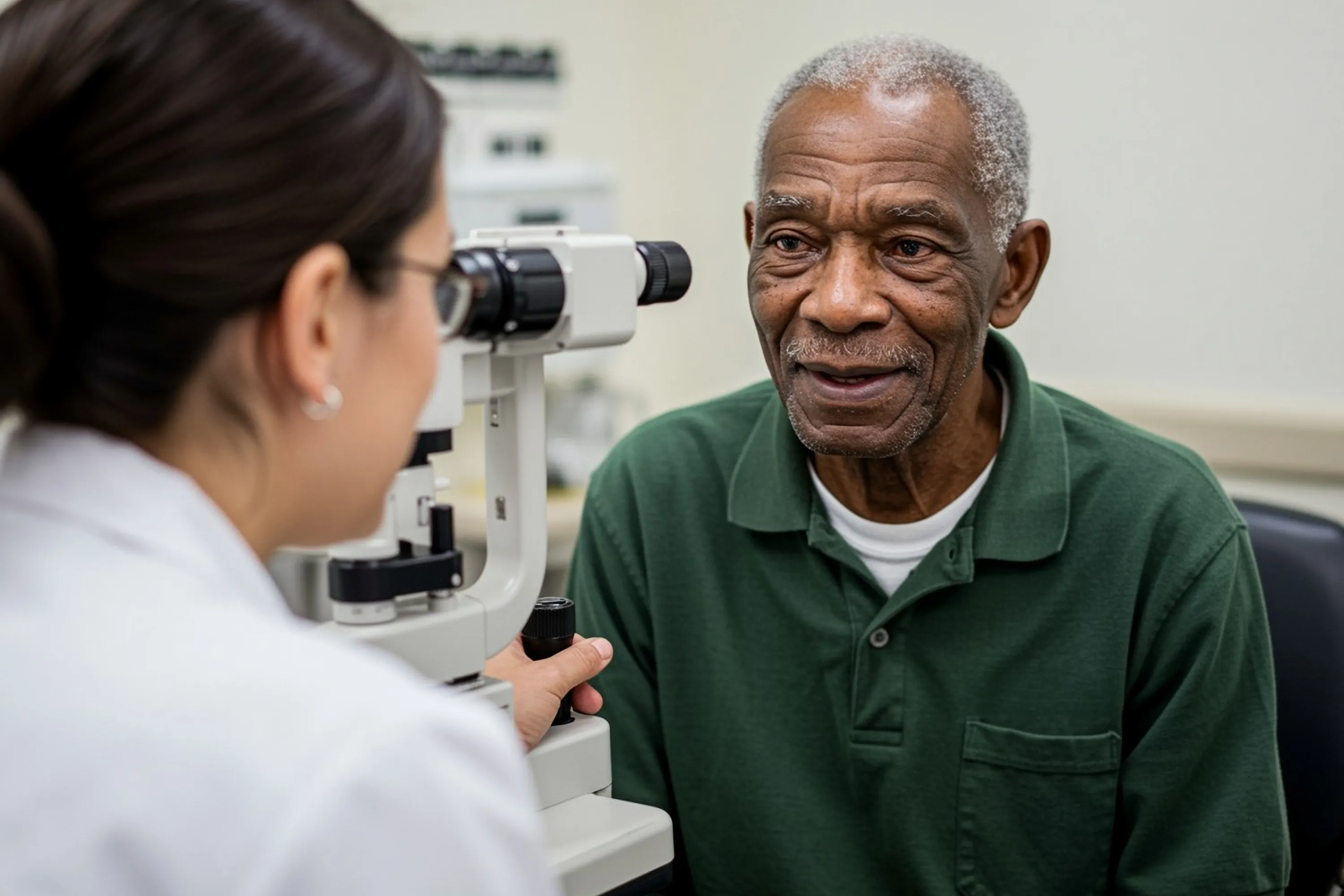 older gentleman in eye exam 