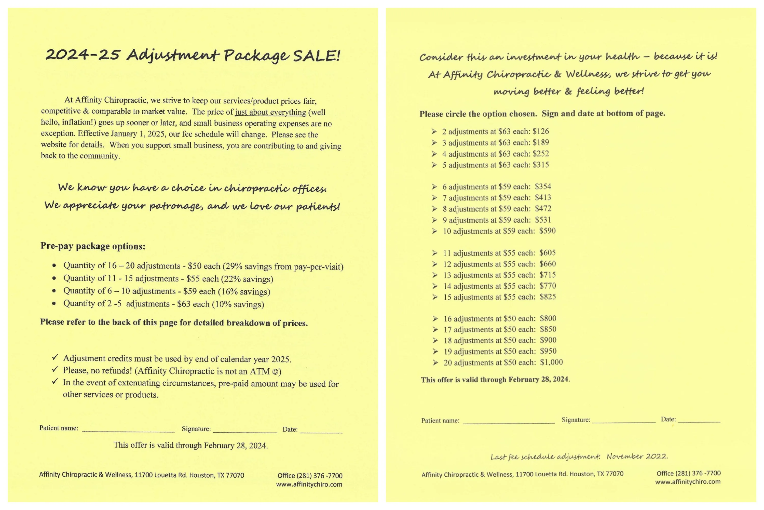 2024-2025 Adjustment Package Sale