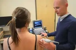 Dr. Amrine uses ultrasound in the evaluation of musculoskeletal sports injuries and conditions.