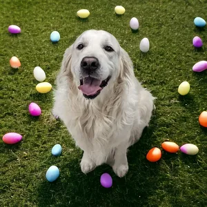 dog with Easter eggs