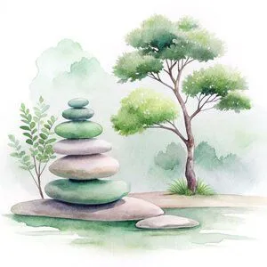 Tree and stack of rocks symbolizing growth and recovery