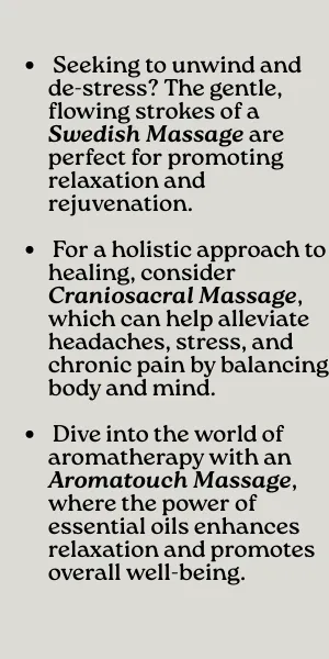 Swedish Massage Craniosacral Massage Aromatouch Massage