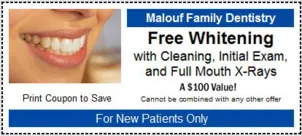 $95 Cleaning, Exam, X-Rays & Screening Coupon at Malouf Family Dentistry