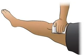 <strong>
</picture>First Aid - Bleeding Leg</strong> <ul><li>Apply direct pressure to the entire wound with a sterile gauze dressing or a clean cloth. Once the bleeding has stopped, cover with an adhesive bandage or gauze.</li></ul>