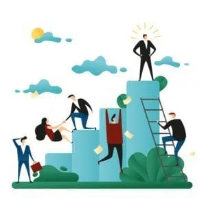 graphic of business people climbing a ladder