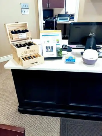 front desk with doterra essential oils on display