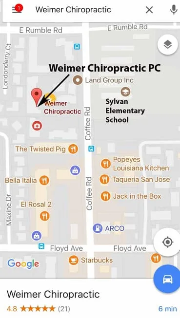 Map showing Weimer Chiropractic location