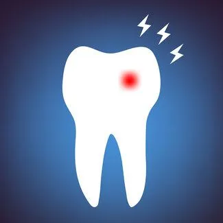 illustration of tooth with red spot and bolts indicating tooth pain, toothache Germantown, MD endodontist