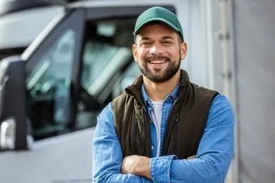 Trucker with Rig in the background