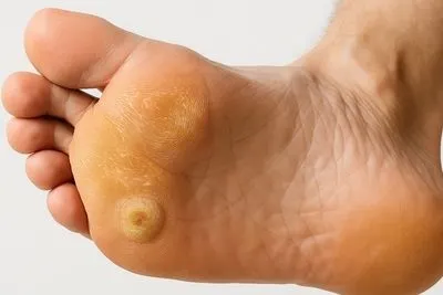 Illustration of corns on foot of a person