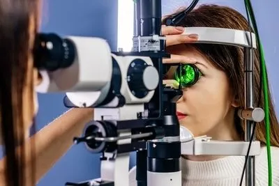 Woman in Glaucoma screening on clinic.