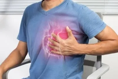 Man Suffering form Heart attack with 3d graphics highlights