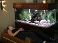 woman and fishtank