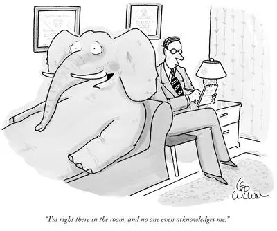 comic strip of an elephant laying on a couch talking to a therapist