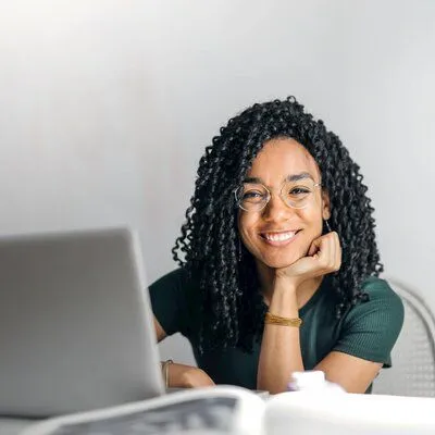 woman using computer