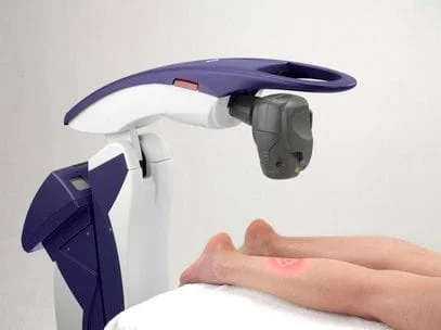 Patient Receiving MLS Laser Therapy on lower leg