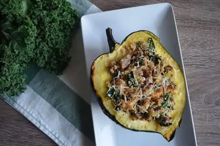 Roasted Acorn Squash with Turkey Sausage and Kale