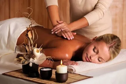 A woman having back massage