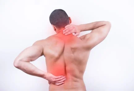A man's back displaying areas of pain