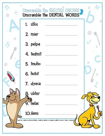 Unscramble the Dental Words Activity Sheet - Pediatric Dentist in Highlands Ranch, CO